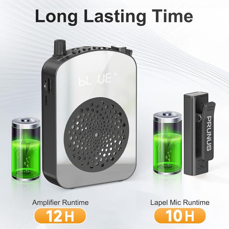 PRUNUS A10 Voice Amplifier Wireless with Lavalier Microphone Charging &Storage,Portable Voice Amplifier with Laple Mic Speaker,Mini Voice Amplifier for Classroom,Speech,Training Outdoor (Black) - Image 5
